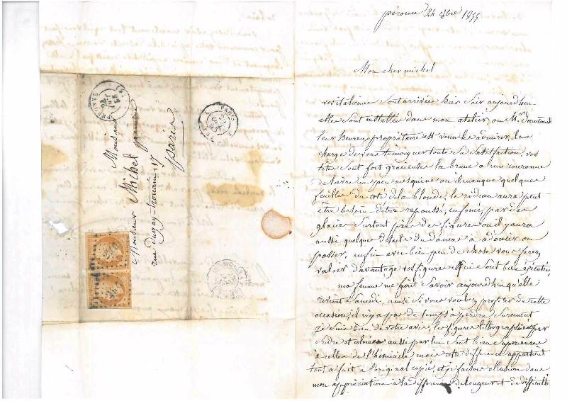 Lettre du peintre péronnais Auguste Dehaussy à son élève et ami le peintre picard Charles-Henri Michel