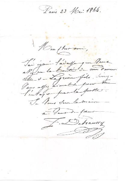 Paris 23 Mai 1864 (courrier du peintre Jules Dehaussy à son collègue et ami Charles-Henri Michel)