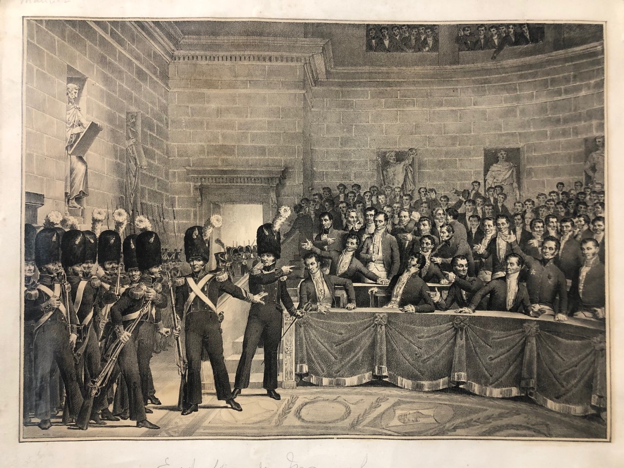 Expulsion de Manuel, hors de la Chambre des députés, lors de la session du 4 mars 1823