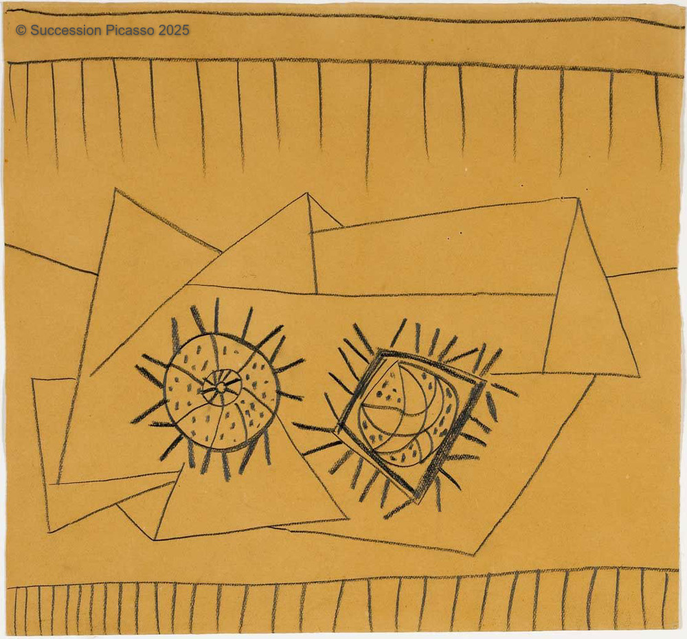 Nature morte aux deux oursins sur une feuille de papier froissé