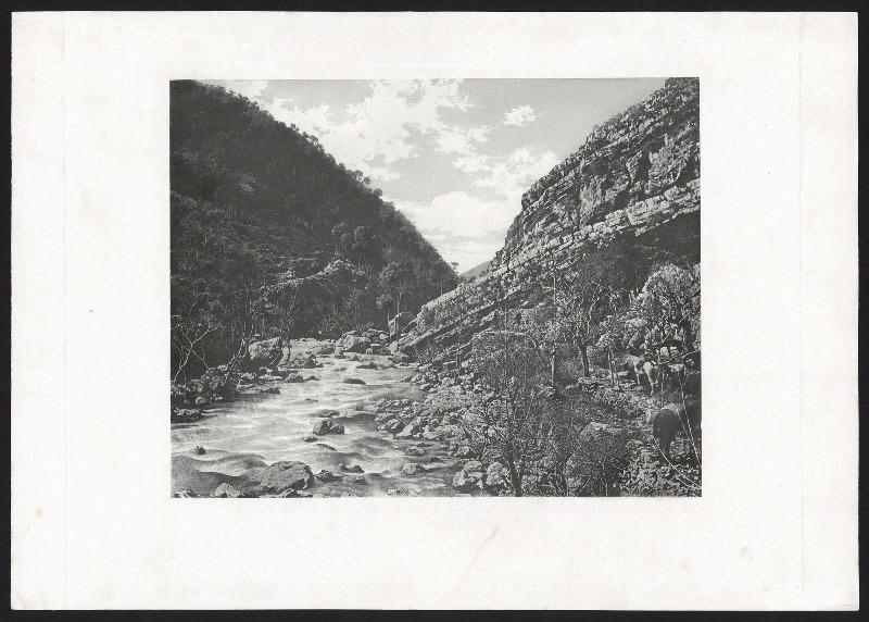 Rivière dans les montagnes avec transport à dos d'âne