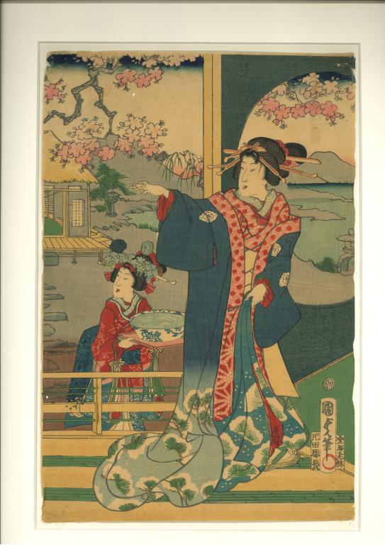 Genji distrait par le clair de lune dans les branches de cerisier