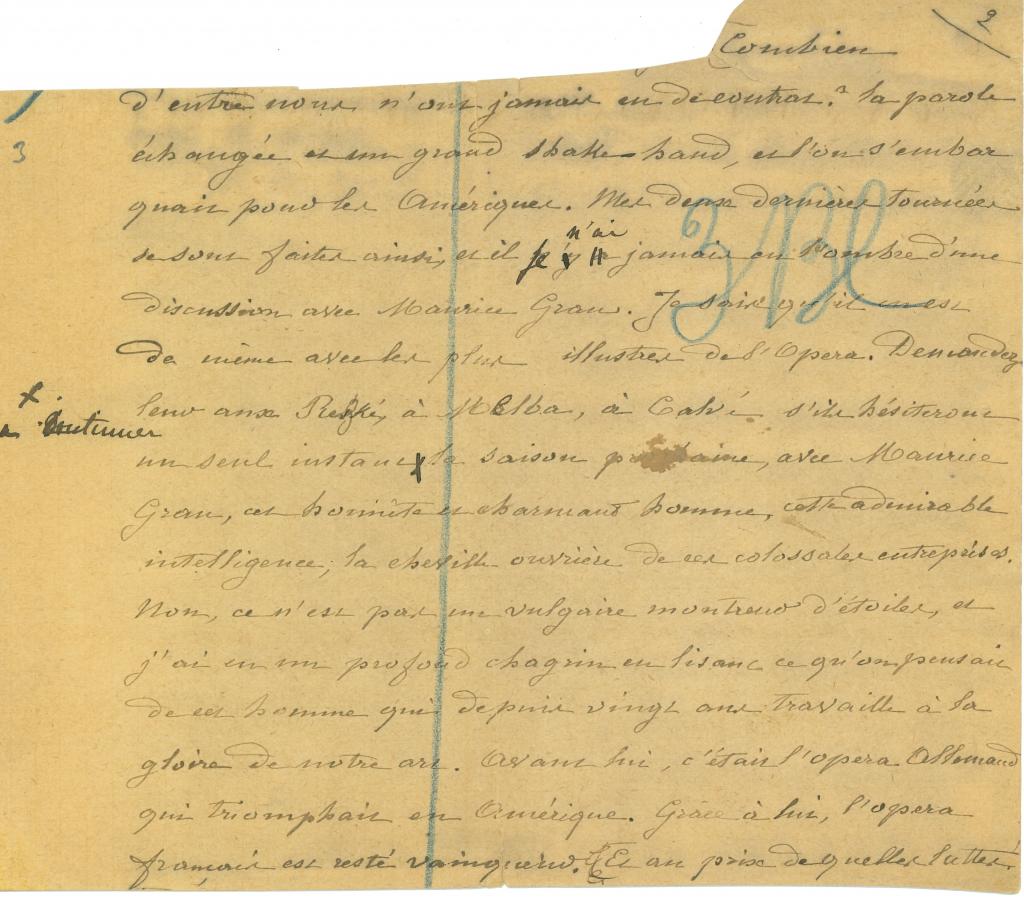 Manuscrit du récit de son voyage en Amérique "combien d'entre nous"