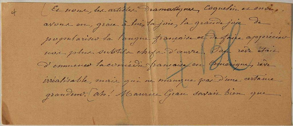 Manuscrit du récit de son voyage en Amérique "et nous les artistes dramatiques"