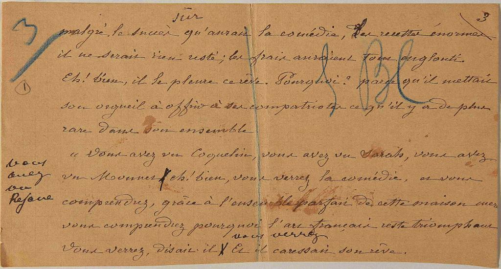 Manuscrit du récit de son voyage en Amérique "malgré le succès"