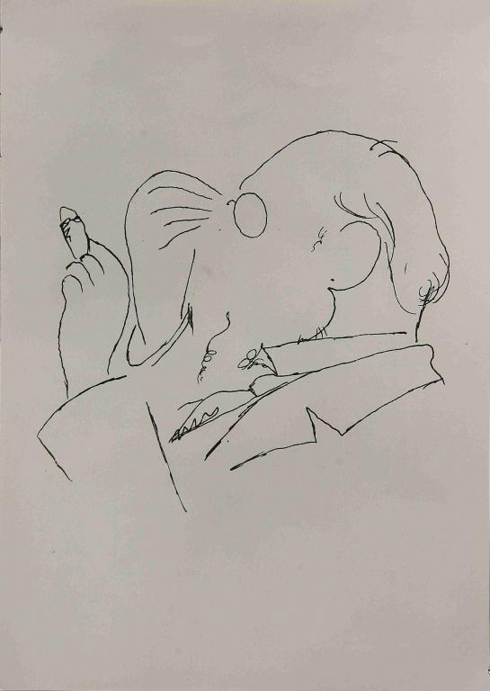 Reproduction photographique du dessin 1917 d'Erik Satie compositeur par Cocteau