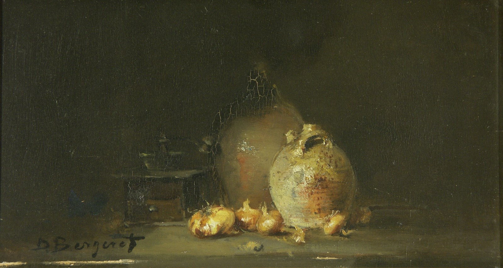 Nature morte avec cruche de grès et oignons