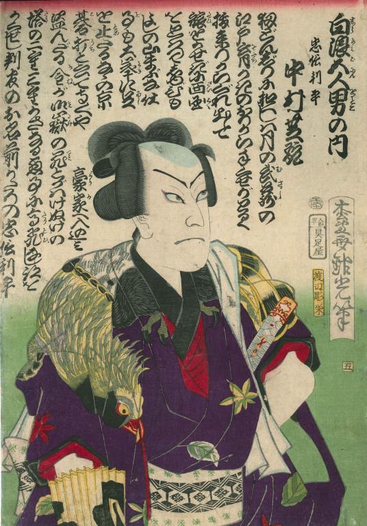 Nakamura Shikan jouant le rôle de Tadanobu Rihei (titre traduit) 中村芝翫 忠信利平 (titre en kanji) Nakamura Shikan Tadanobu Rihei (translittération)