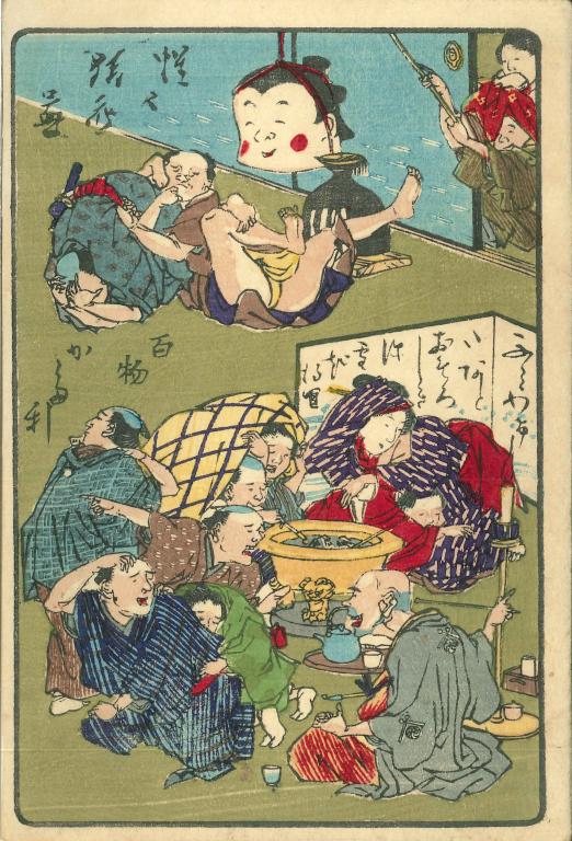 Cent histoires de fantômes (titre de l'estampe traduit)  百物かたり (titre de l'estampe en japonais)  Hyaku monogatari (translittération)    Cent images de Kyōsai (titre de la série traduit)  狂斎百図 (titre de la série en kanji)  Kyōsai hyakuzu (translittération)