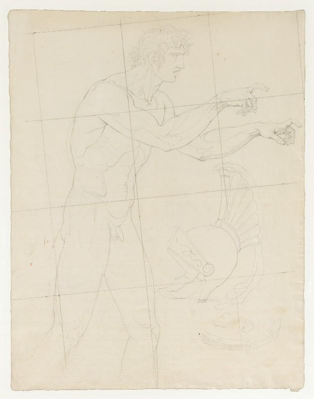 La mort d'Alcibiade, Jeune homme, étude de nu, casque et bouclier