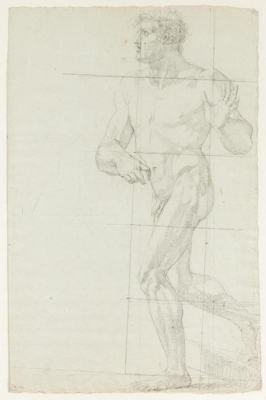 Homme nu de profil courant de la droite vers la gauche