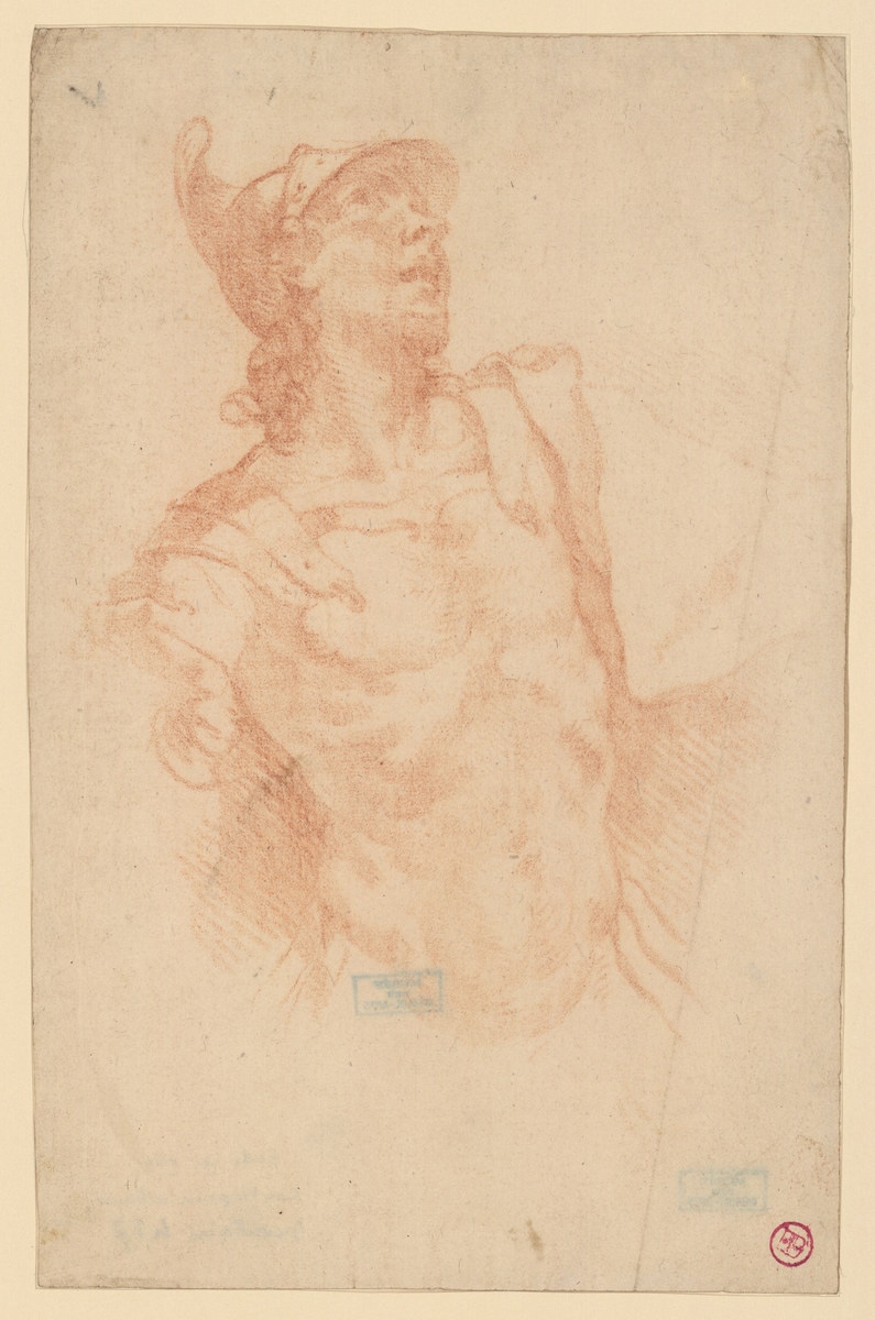 Torse d'homme casqué