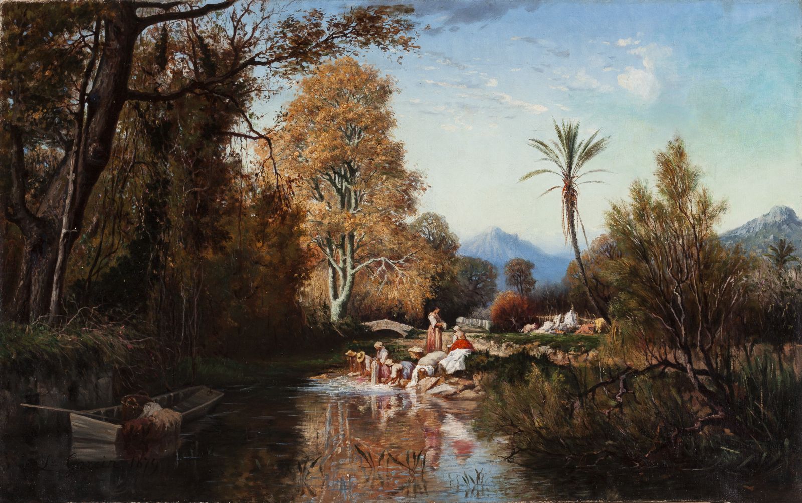 Lavandières devant le pont du Roubaud ; Pont du Roubeau à Hyères