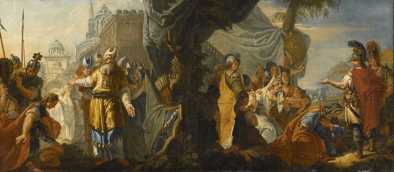 Alexandre et la famille de Darius ; Alexandre rend hommage au grand prête Jaddoua