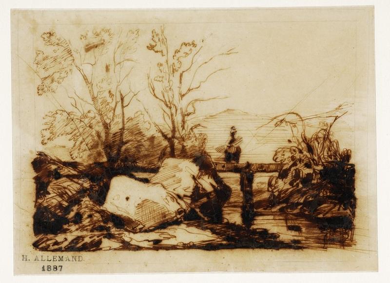 Paysage : rivière et pont dans un paysage boisé