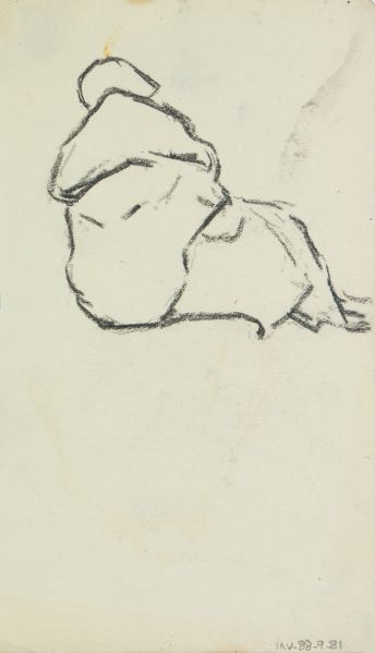 Etude de femme assise par terre de dos