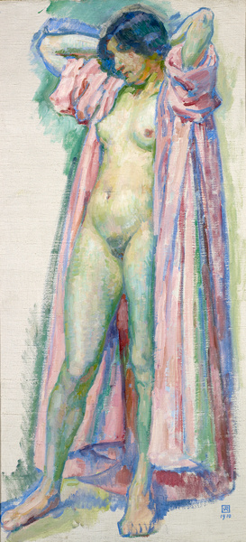 Femme au peignoir rose