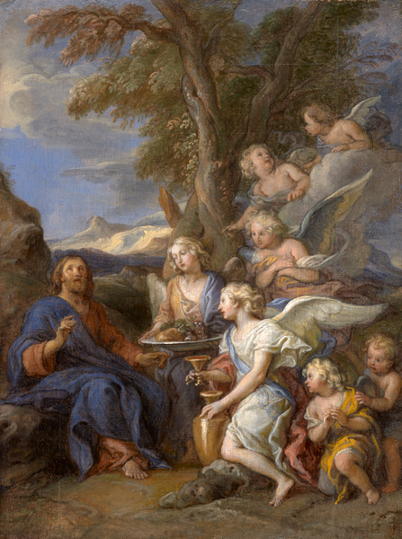 Le Christ dans le désert servi par les anges