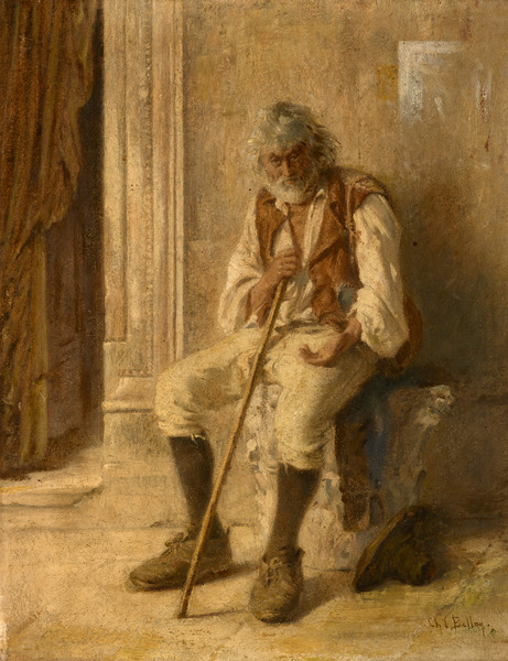 Mendiant à la porte d'une église à Rome