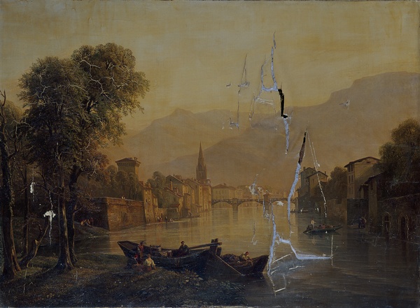 Vue de Grenoble, prise de l'Ile verte, effet de soleil couchant