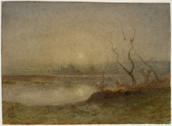 Effet du soir, étang de la Levaz près de Morestel ; Vue des environs de Crémieu ; plaine marécageuse avec des roseaux et des saules. Effet du soir (Ancien titre)