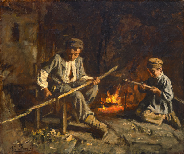 Scène d'intérieur - paysans au coin du feu