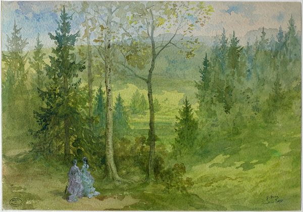 Paysage avec personnages. Plombières ; Clairière dans une forêt (Ancien titre)
