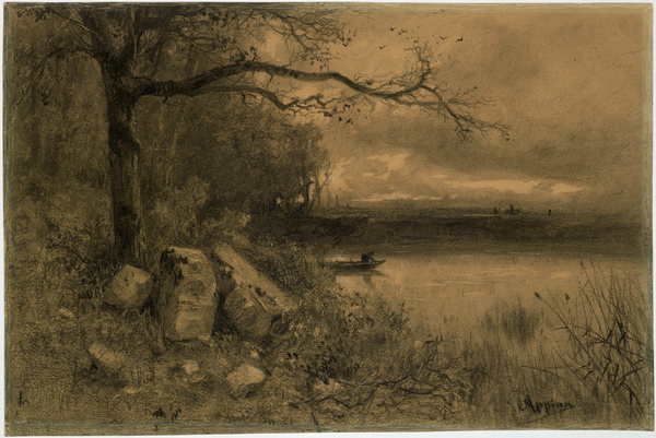 Etang au crépuscule ; Lac et embarcation (Ancien titre)