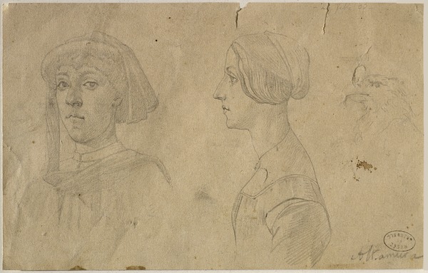 Deux portraits (copie d'après des peintures de Castagno et Botticelli au Palais Pitti)
