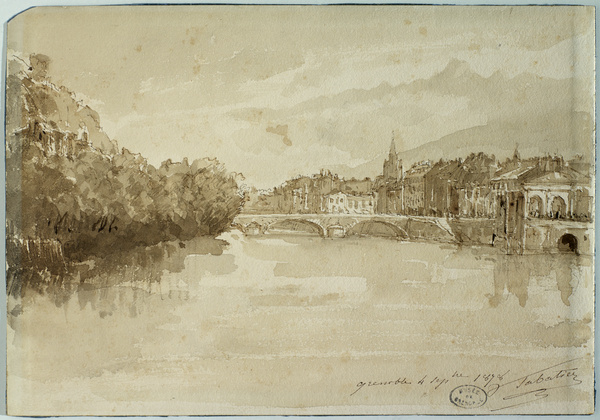 Vue de Grenoble (L'Isère, le clocher Saint-André, les Alpes)