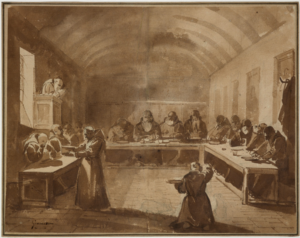 Moines au réfectoire