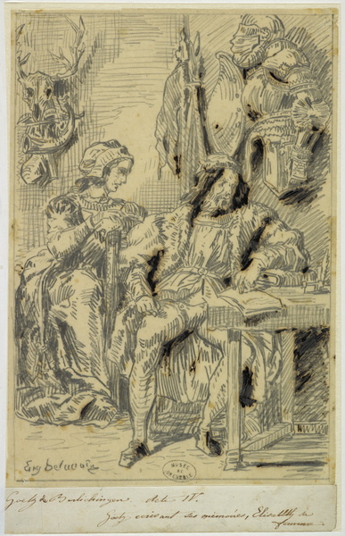 Goetz écrivant ses mémoires, Elisabeth sa femme, d'après Delacroix