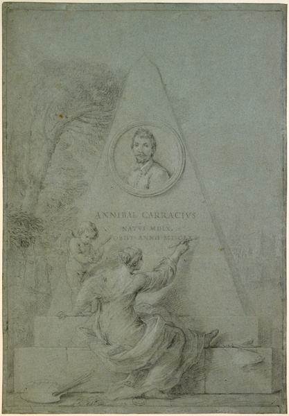 Hommage à Annibale Carracci ; Femme inscrivant le nom d'Annibal Carracus sur une stèle (Titre attribué) ; Portrait de Annibale Carracci (Ancien titre)