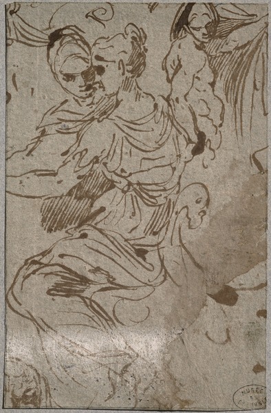 Femme assise vue de profil avec une autre femme ; Etude pour la fresque de l'église Saint Jean à Parme (Ancien titre)
