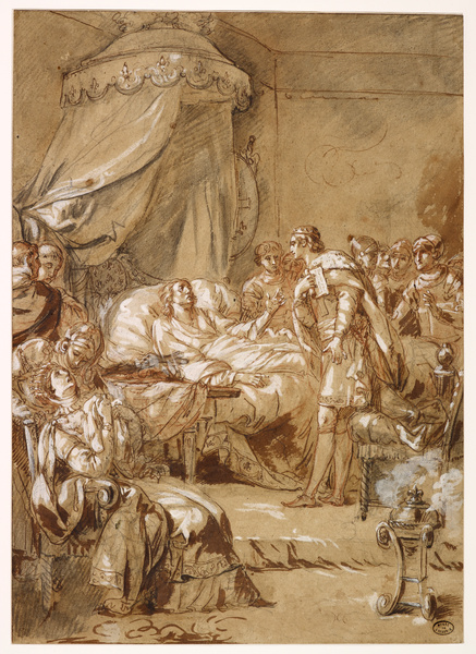 Saint Louis, atteint de la peste, donnant des instructions à son fils Philippe ; Mort de Saint Louis (Ancien titre)