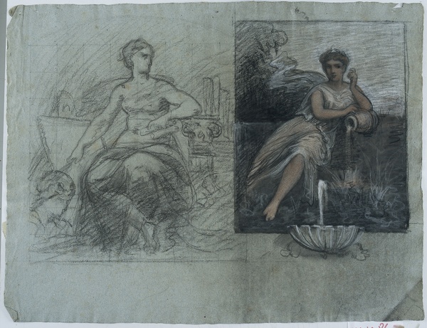 Beaux-Arts : étude de composition et Nymphe à la fontaine