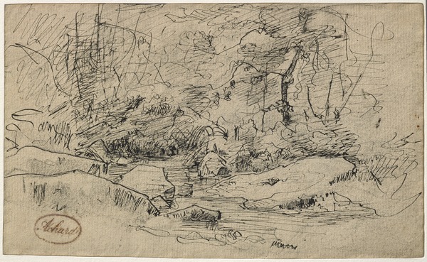 Les Vaux de Cernay, la mare aux hérons ; Paysage, arbres et rochers au bord d'un ruisseau (Ancien titre)