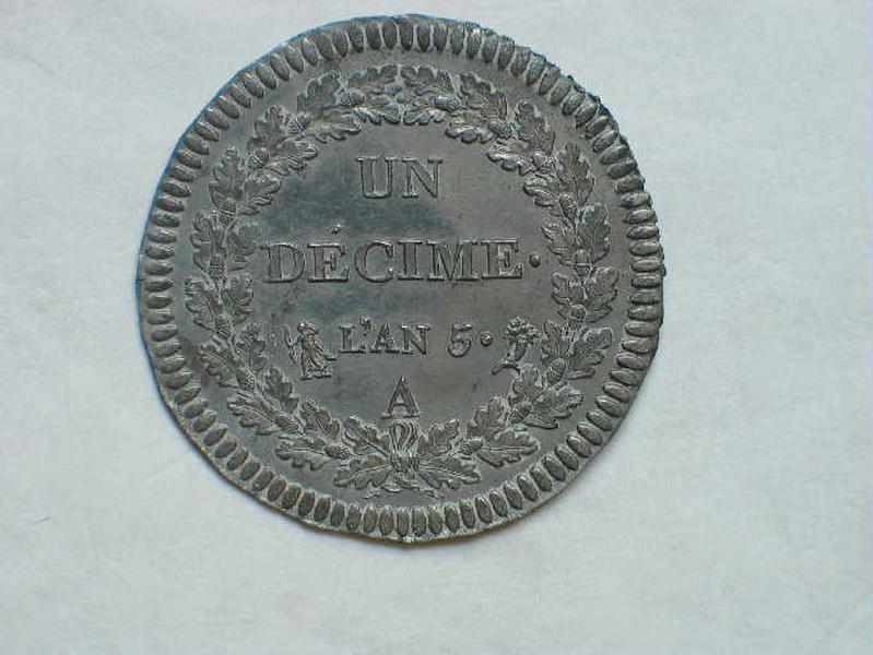 Revers de la pièce d'un décime