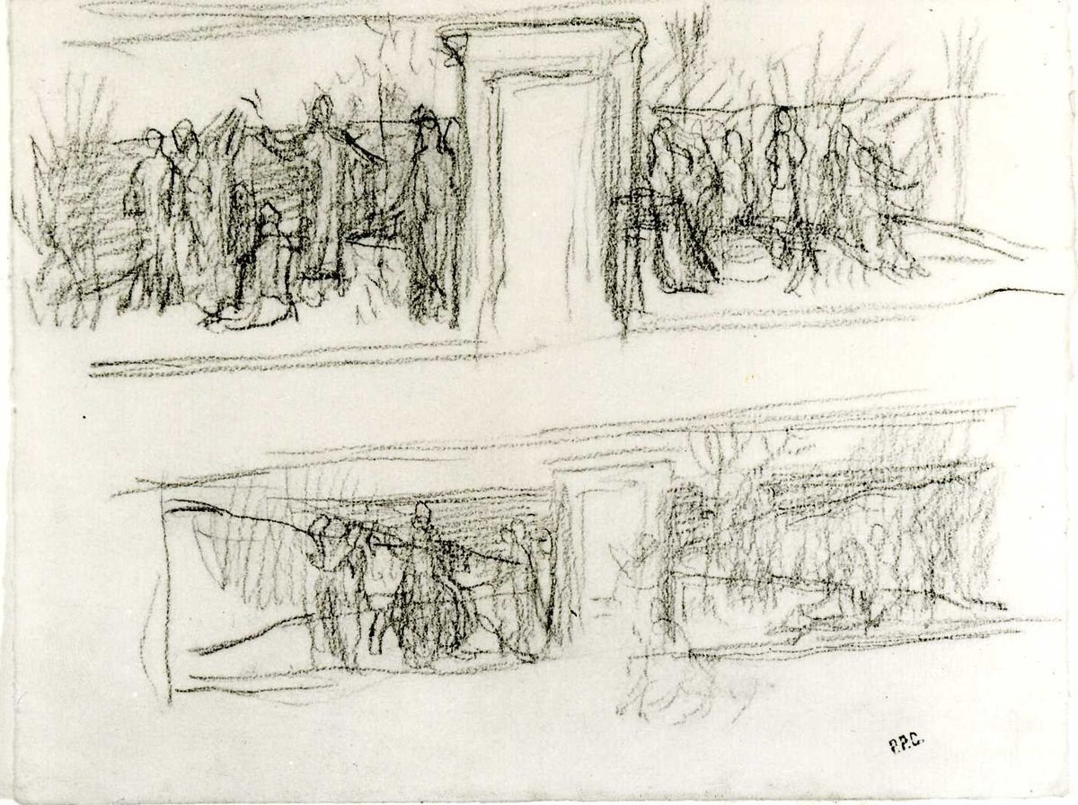 Deux études de compositions avec une porte centrale ; Étude pour le décor de la bibliothèque de Boston