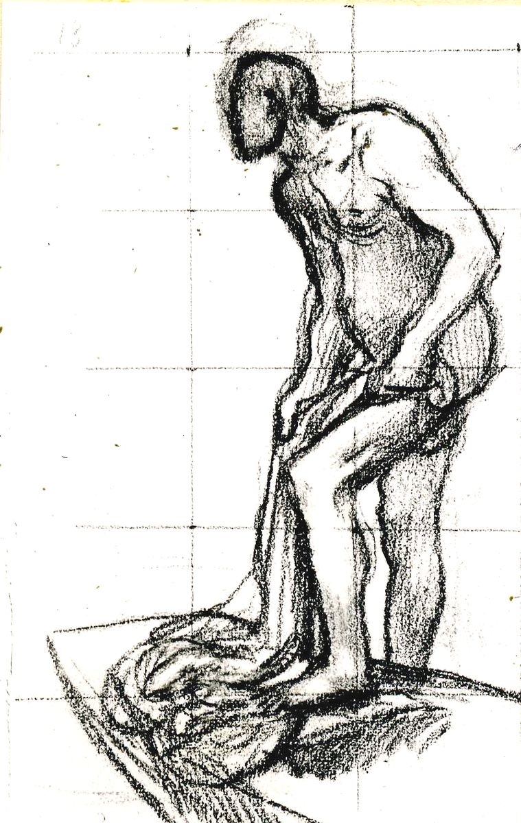 Homme nu debout de profil à gauche, tenant un filet ; Étude pour le décor du Panthéon