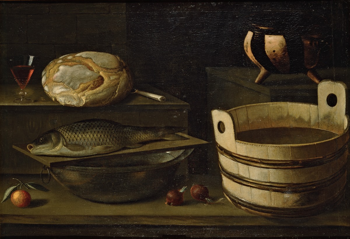 Nature morte au pain, à la carpe, au baquet et au pot de terre