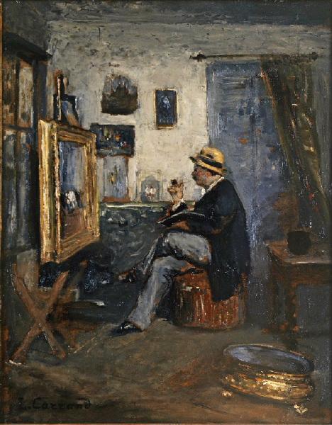 Atelier de Carrand ; Autoportrait à la pipe devant son chevalet