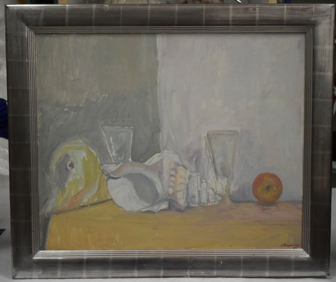 Coquillage, verres et pomme ; Nature morte
