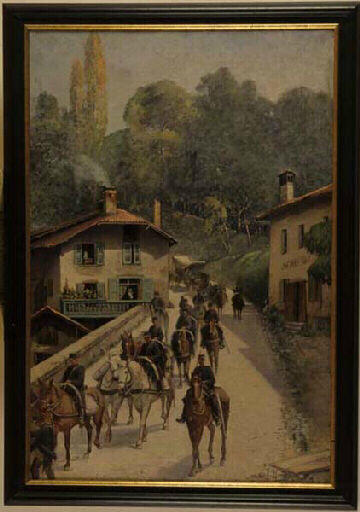 Régiment d'artilleurs traversant le village de Grésy sur Aix