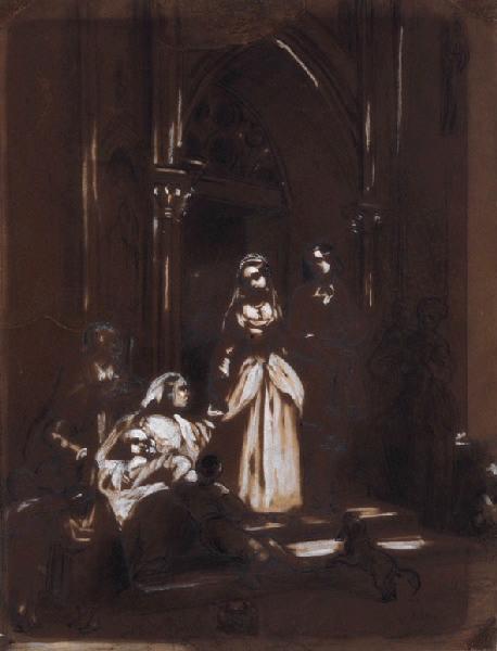 Etude pour La sortie de l'église (titre factice) ; Ancien titre : Un fusin (sic) Sortie d'église