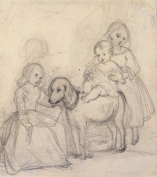 Enfants jouant avec un chien (titre factice) ; Ancien titre : Trois enfants et un chien