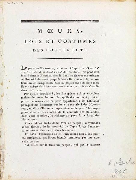 Moeurs, loix et costumes des Hottentots; Moeurs, loix et costumes des Caffres de la terre de Natal