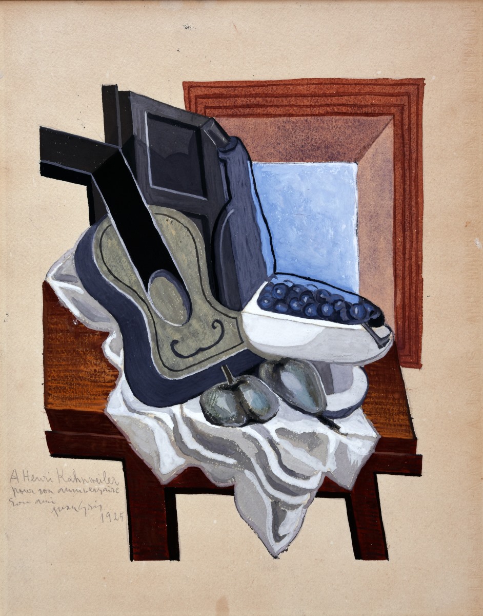 Nature morte, guitare et compotier