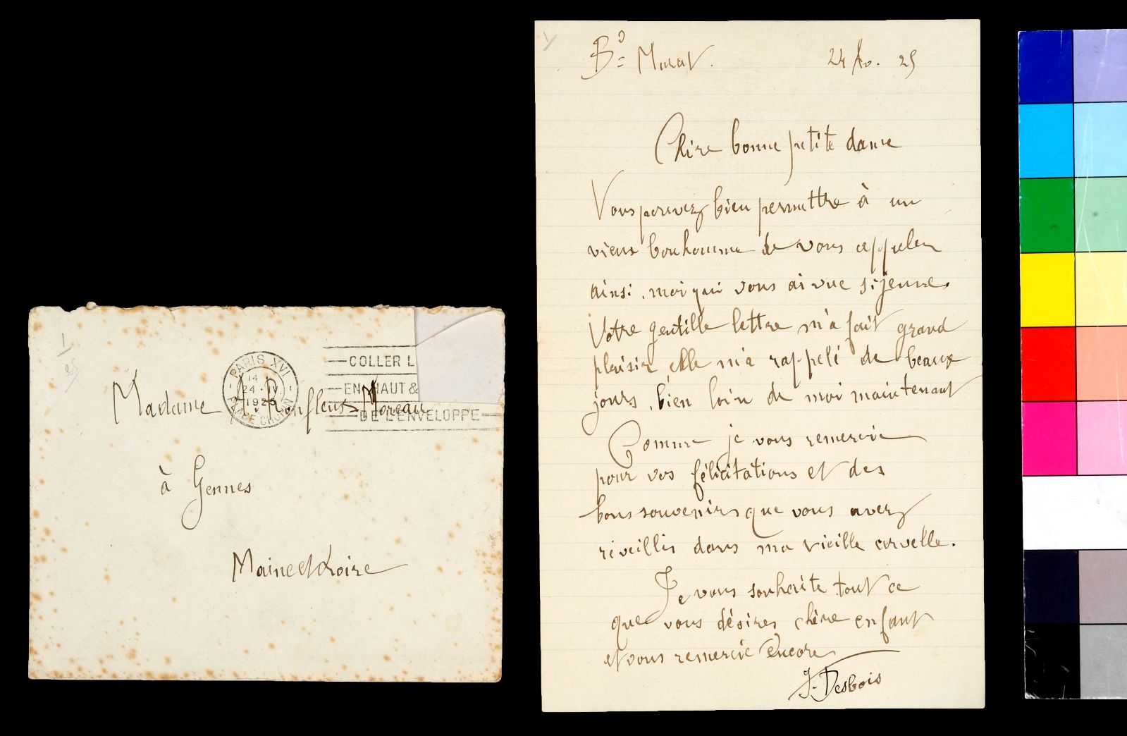 Lettre de Jules Desbois à Rachel Ronfleux