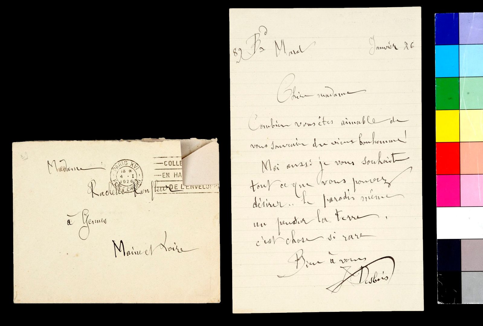 Lettre de Jules Desbois à Rachel Ronfleux